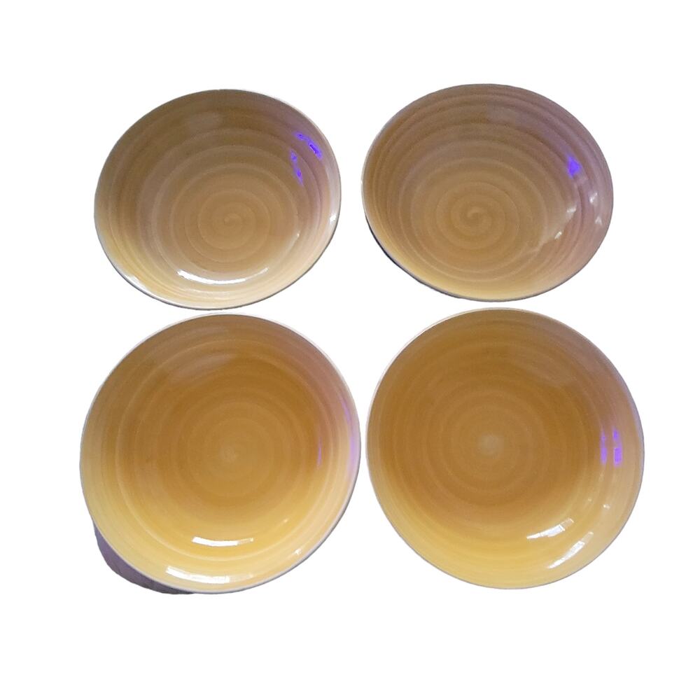 Vintage Yellow Swirl and Flower Bowls by Alco Industries Green Trim Set of 4